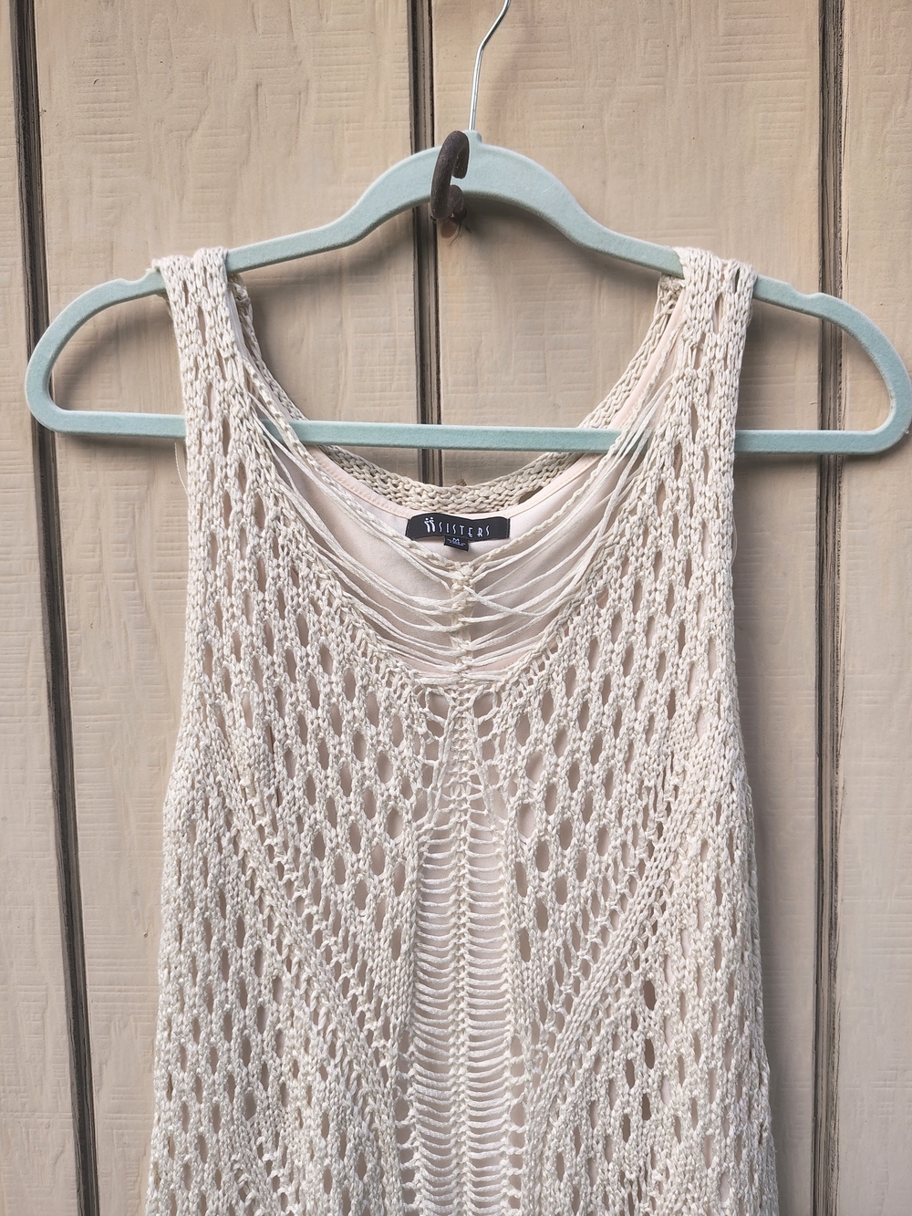 Two Sisters Boho Hippie Crochet Mini Dress Sleeveless M Cream Coastal Cowgirl - Picture 3 of 7